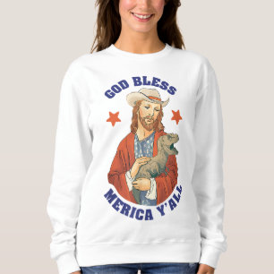 Sudadera Dios bendiga a Merica y a Jesús Dinosaurio Cowboy