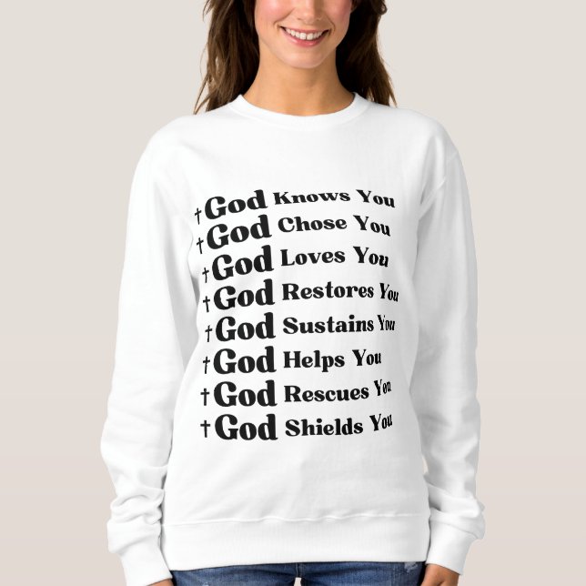 Sudadera Dios te conoce, te ama, restaura y rescata (Anverso)