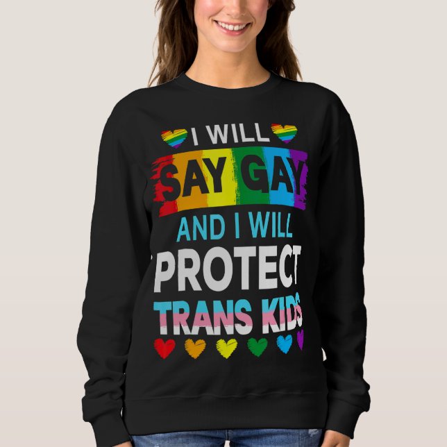 Sudadera Diré Gay Y Protegeré A Los Niños Trans Lgbtq (Anverso)