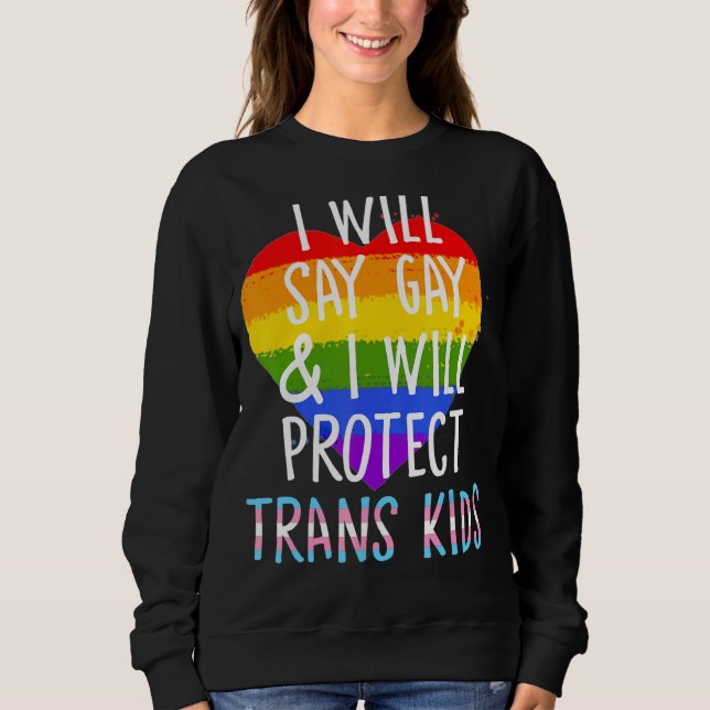 Sudadera Diré Gay Y Protegeré A Los Niños Trans Lgbtq (Anverso)
