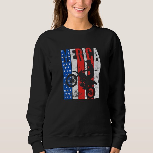 Sudadera Dirt Bike Bandera Estadounidense Motocross 4 De Ju (Anverso)