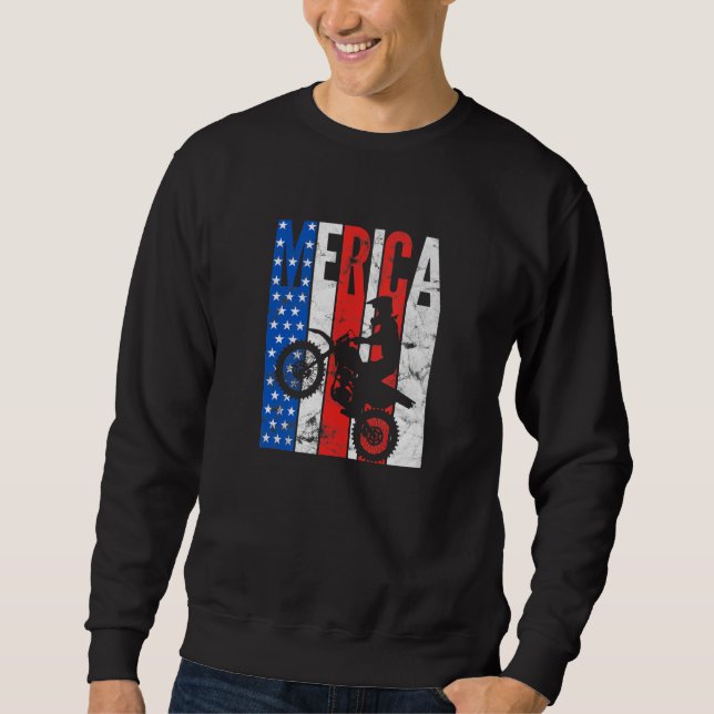 Sudadera Dirt Bike Bandera Estadounidense Motocross 4 De Ju (Anverso)