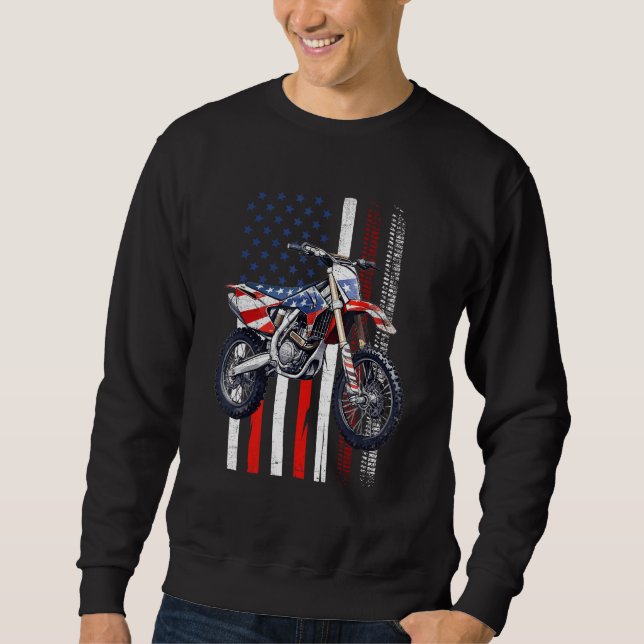 Sudadera Dirt Bike Motocross 4th Of July American Flag Men  (Anverso)