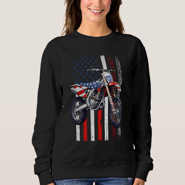 Sudadera Dirt Bike Motocross 4th Of July American Flag Men  (Anverso)