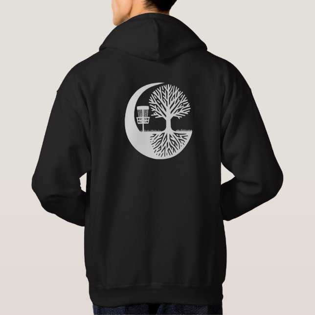 Sudadera Disco de golf y raíces de árboles en blanco y negr (Reverso)