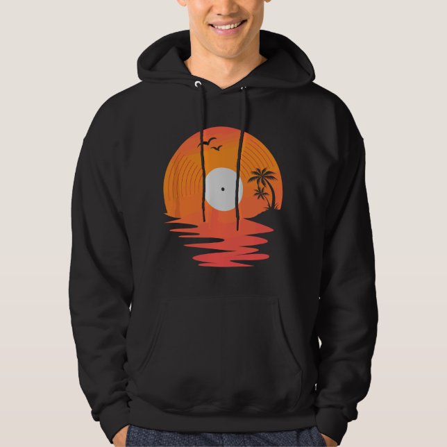 Sudadera Disco de vinilo retro para tornamesas de playa mar (Anverso)