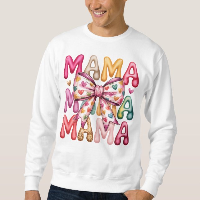 Sudadera Diseño apilado Retro Heart Bow Mama (Anverso)