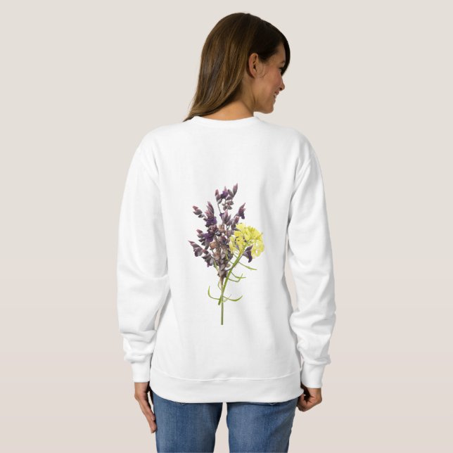 Sudadera Diseño botánico de lavanda y flor silvestre amaril (Reverso completo)