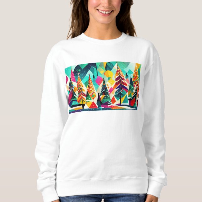 Sudadera Diseño colorido de árboles de Navidad (Anverso)