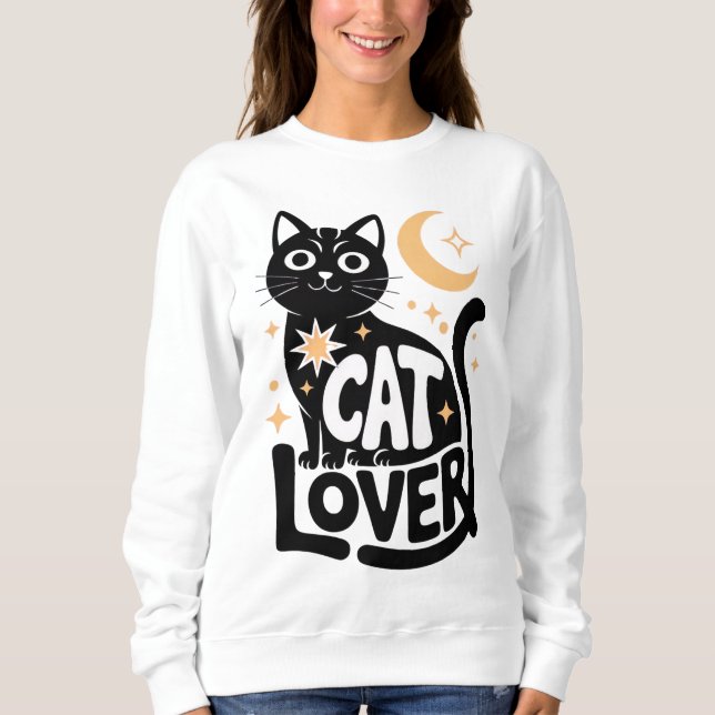 Sudadera Diseño de Amante de Gato Negro Magia Celestial (Anverso)