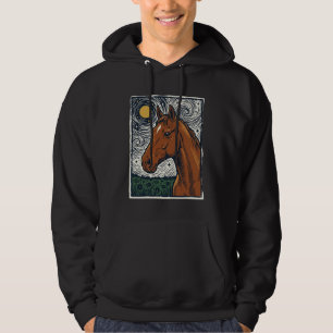 Sudadera Diseño de arte de caballo grabado vintage noche es