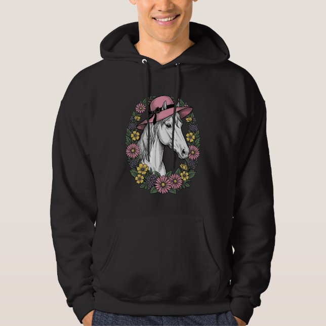 Sudadera Diseño de arte vectorial de retrato de caballo flo (Anverso)