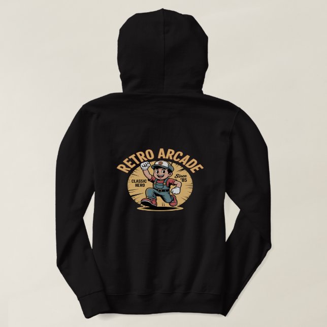 Sudadera Diseño de camiseta de héroe clásico de arcade retr (Reverso del diseño)
