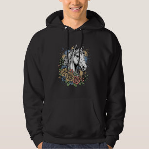 Sudadera Diseño de camiseta vectorial floral de caballo gra