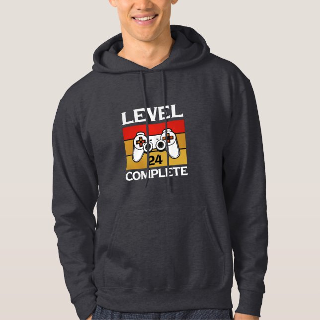 Sudadera Diseño de cumpleaños para retro gamer nivel 24 com (Anverso)