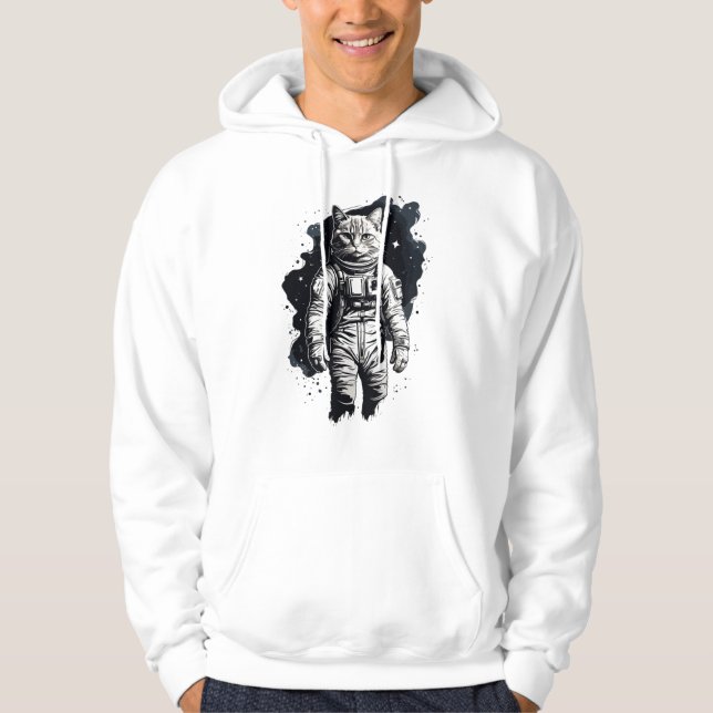 Sudadera Diseño de gato para astronautas de tinta negra (Anverso)