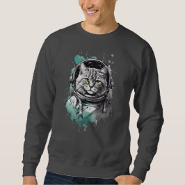 Sudadera Diseño de gato para astronautas verdes negros