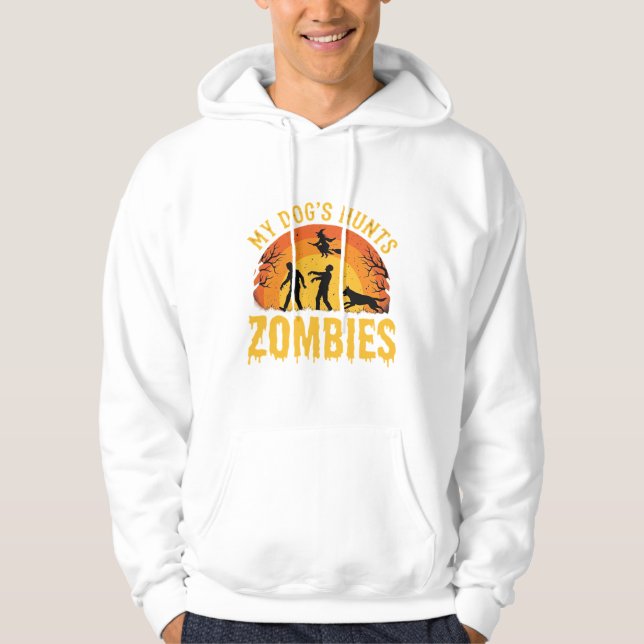 Sudadera Diseño de Halloween de perro caza zombies (Anverso)