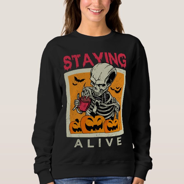 Sudadera Diseño de Halloween para el café con esqueleto viv (Anverso)