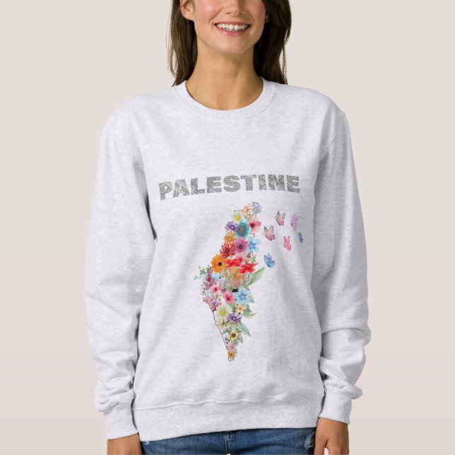 Sudadera Diseño de mapa floral de Palestina | Pro Palestina (Anverso)