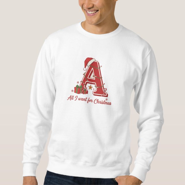 Sudadera Diseño de monograma de Navidad con la letra A (Anverso)