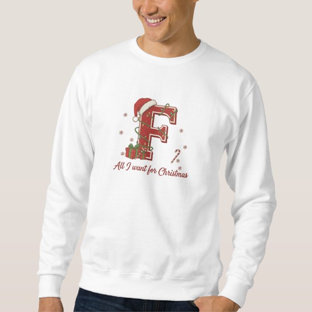 Sudadera Diseño de monograma de Navidad con la letra F (Anverso)