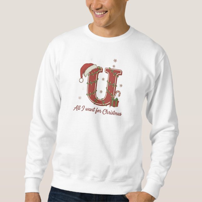 Sudadera Diseño de monograma de Navidad con la letra U (Anverso)