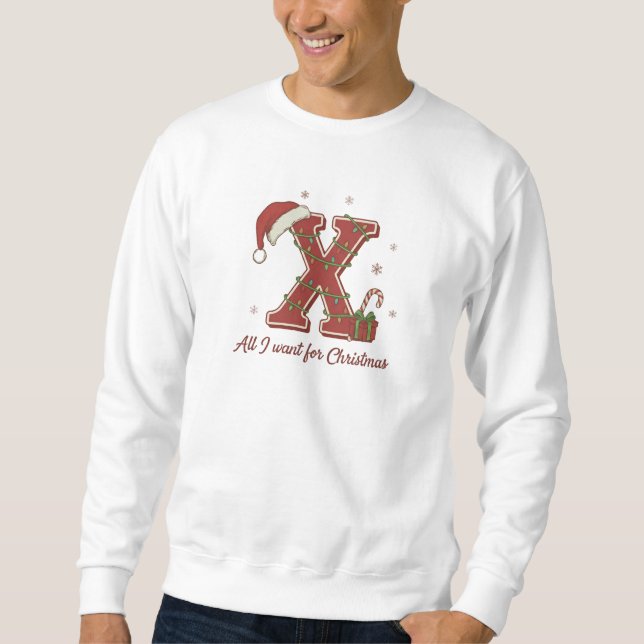 Sudadera Diseño de monograma de Navidad con la letra X (Anverso)