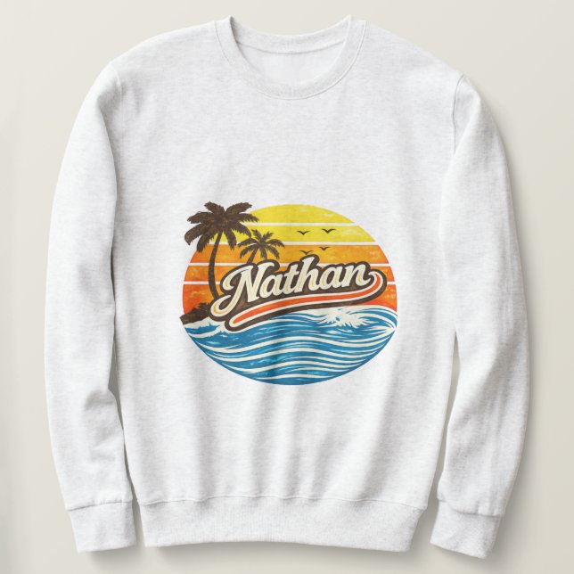 Sudadera Diseño de nombre Nathan Retro Sunset (Anverso del diseño)