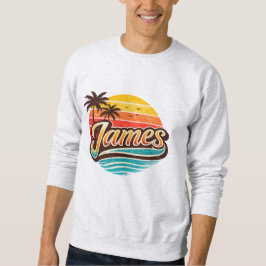 Sudadera Diseño de nombre tropical puesta de sol retro de J