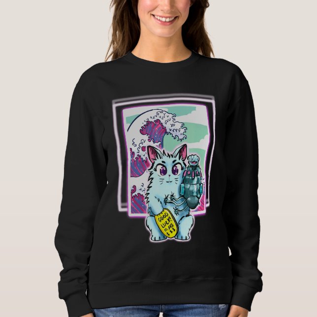 Sudadera Diseño De Ondas Vapor De Ciencia Ficción Para Toda (Anverso)