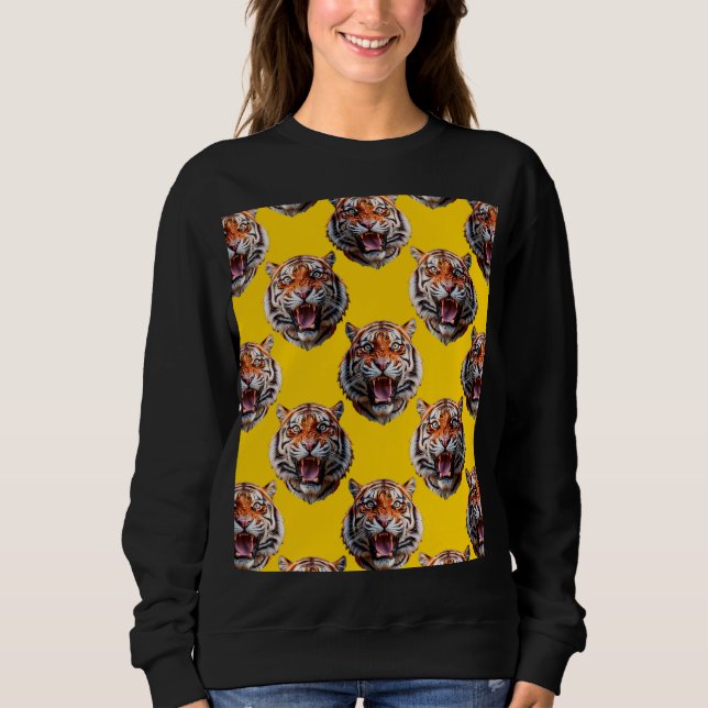 Sudadera Diseño de patrón de cabeza de tigre amarillo (Anverso)