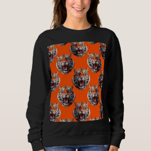 Sudadera Diseño de patrón de cabeza de tigre naranja