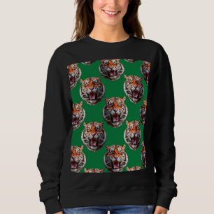 Sudadera Diseño de patrón de cabeza de tigre verde