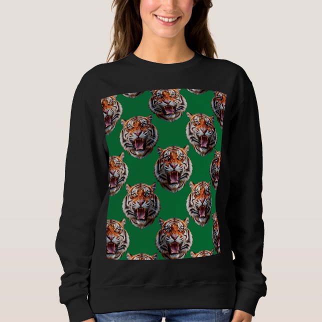 Sudadera Diseño de patrón de cabeza de tigre verde (Anverso)