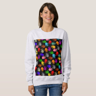Sudadera Diseño de patrón de huella de mano colorida negra