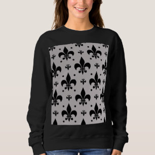 Sudadera Diseño de patrón de lis gris y negro