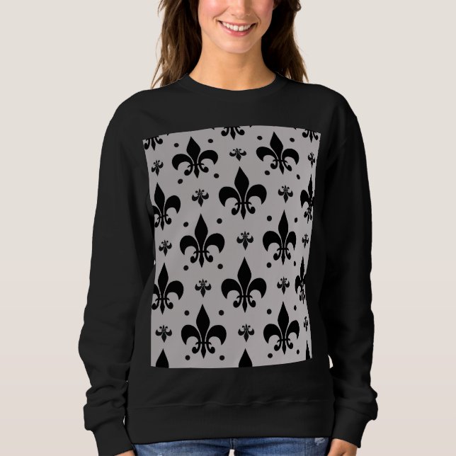 Sudadera Diseño de patrón de lis gris y negro (Anverso)