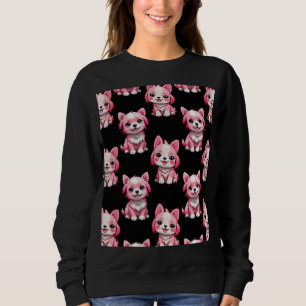 Sudadera Diseño de patrón de perro de cachorro rosa - negro