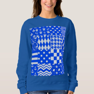 Sudadera Diseño de patrones mixtos azul blanco