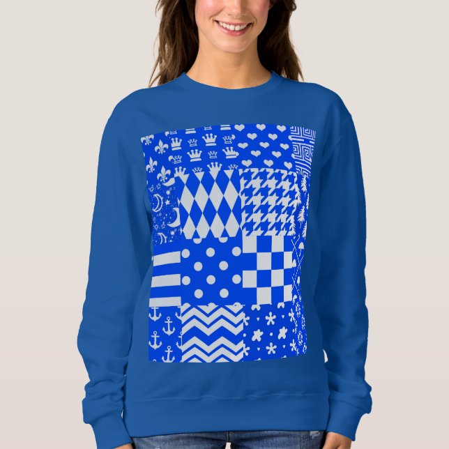 Sudadera Diseño de patrones mixtos azul blanco (Anverso)