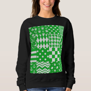 Sudadera Diseño de patrones mixtos de color blanco verde