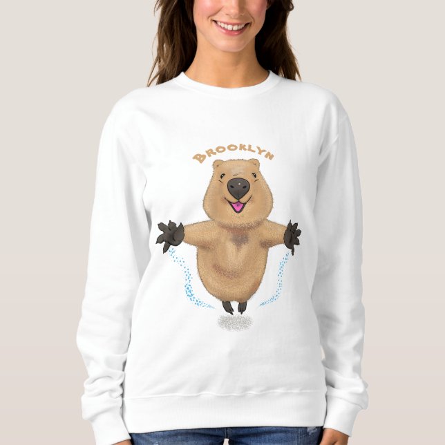 Sudadera Diseño de personalizados de quokka saltando feliz (Anverso)