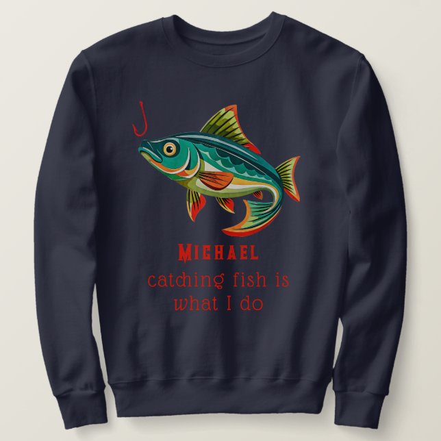 Sudadera Diseño de pesca colorida con nombre (Anverso del diseño)