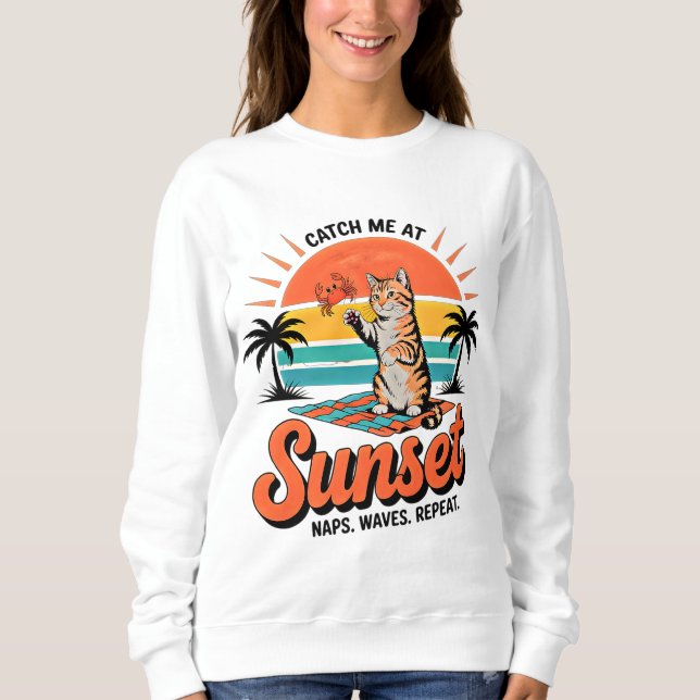 Sudadera Diseño de playa de puesta de sol retro para gato d (Anverso)