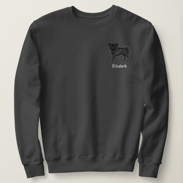 Sudadera Diseño de raza de perro Mops Pug negro con texto p (Anverso del diseño)