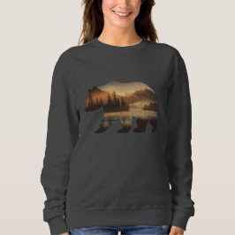 Sudadera Diseño de silueta de oso con vista al atardecer