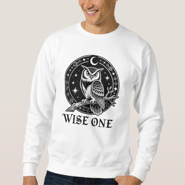 Sudadera Diseño de tatuaje de búho sabio gótico celestial (Anverso)