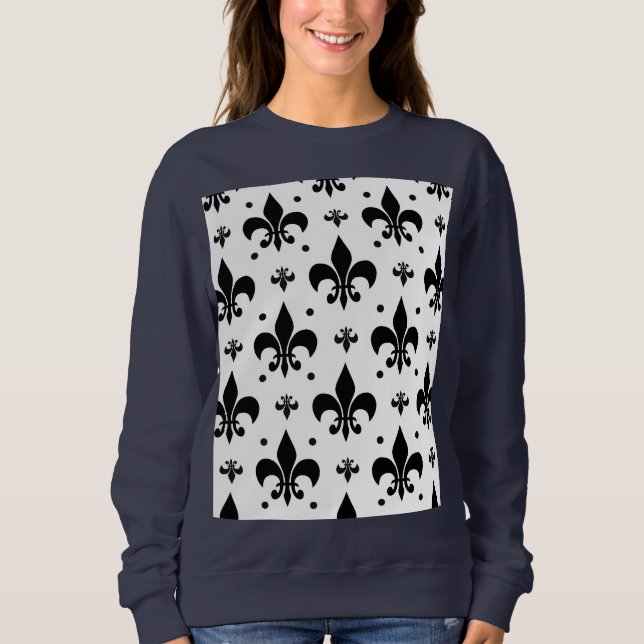 Sudadera Diseño del patrón de flor de lis de fondo blanco (Anverso)