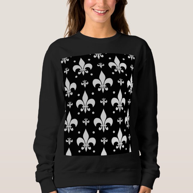 Sudadera Diseño del patrón de flor negro de lis (Anverso)